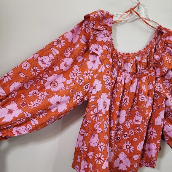 Freee People Miss Daisy floral printed ruffle smock blouse woman's size medium - Picture 8 of 13